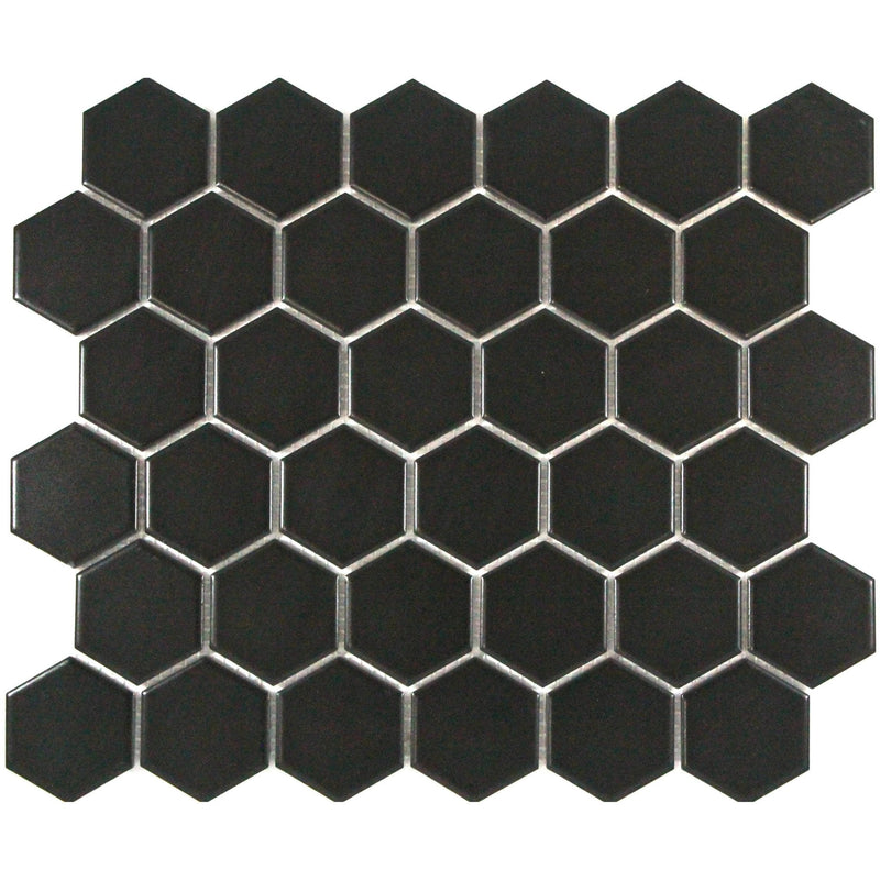 Black Matte Porcelain Glazed 51x59mm Hexagon - Sydney Home Centre