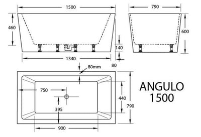 Broadway Bathroom Angulo 1500mm Spa With Spa Key Remote & Mood Light 12 Jets White - Sydney Home Centre