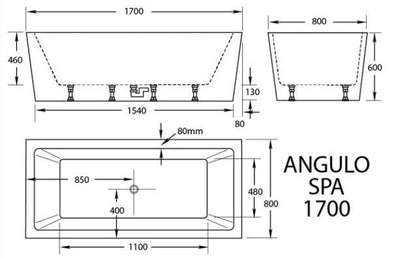 Broadway Bathroom Angulo 1700mm Spa With Electronic Hot Pump 12 Jets White - Sydney Home Centre