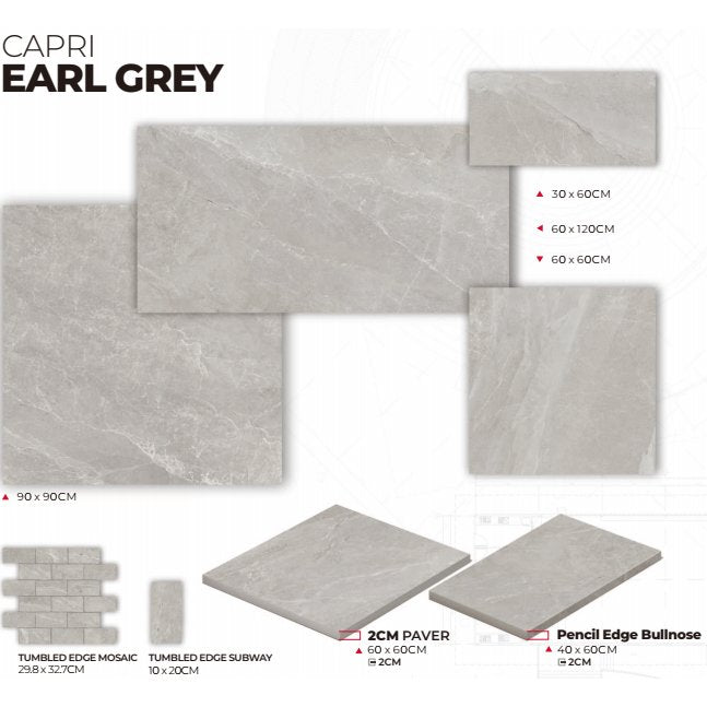 Capri Earl Grey 299X305 Mosaic SurfaceTec® Tumbled Edge - Sydney Home Centre