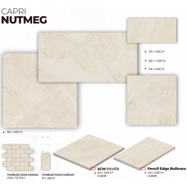Capri Nutmeg 299X305 Mosaic SurfaceTec® Tumbled Edge - Sydney Home Centre