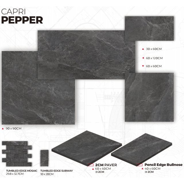 Capri Pepper 100x200 Subway SurfaceTec® Tumbled Edge - Sydney Home Centre