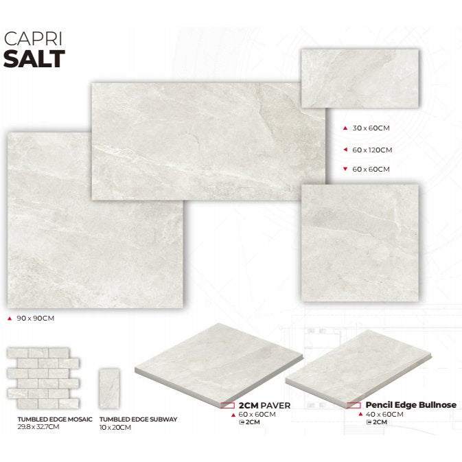 Capri Salt 299X305 Mosaic SurfaceTec® Tumbled Edge - Sydney Home Centre