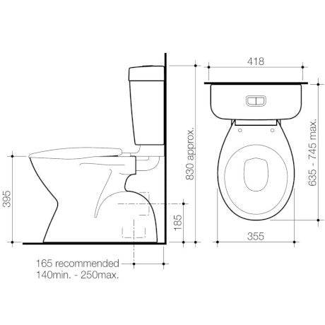 Caroma Aire Concorde Connector Bottom Inlet P Trap Toilet Suite White - Sydney Home Centre