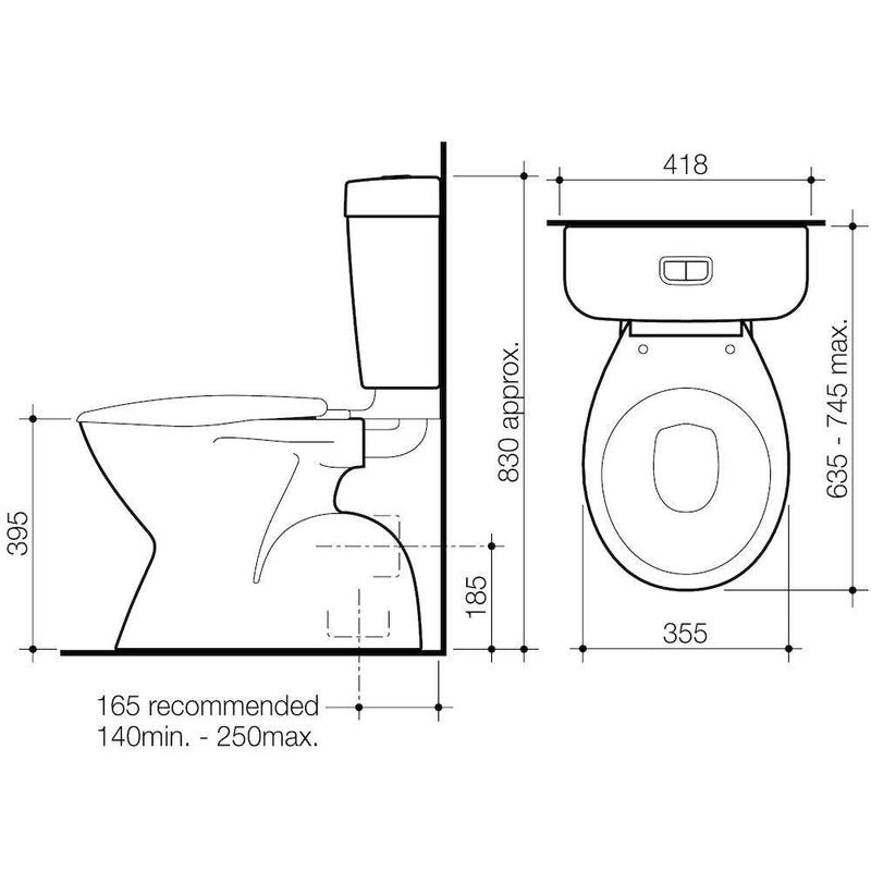 Caroma Aire Concorde Connector Bottom Inlet S Trap Toilet Suite White - Sydney Home Centre