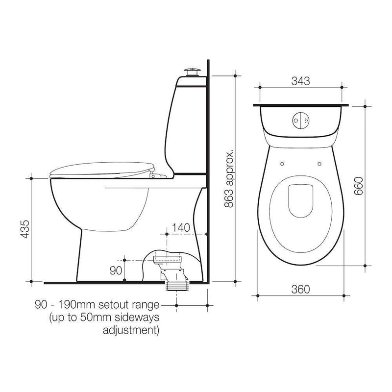 Caroma Caravelle Support Close Coupled Toilet Suite With Double Flap Seat S Trap White - Sydney Home Centre