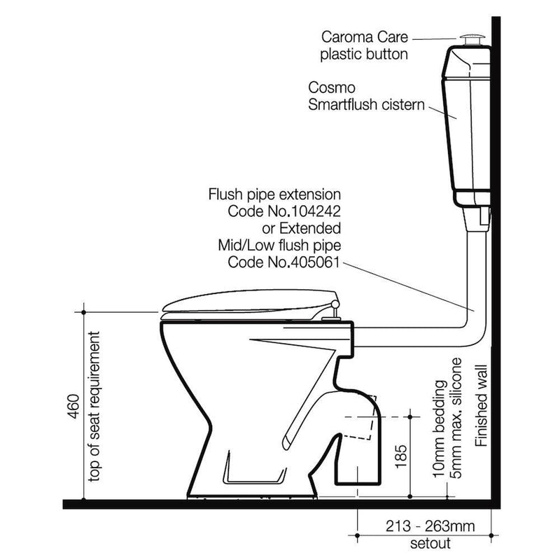 Caroma Care 100 V2 Connector S Trap Toilet Suite With Caravelle Care Single Flap Seat Anthracite Grey - Sydney Home Centre