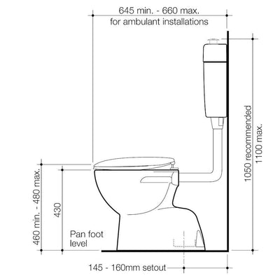 Caroma Care 200 V2 Connector S Trap Toilet Suite With Caravelle Care Single Flap Seat White - Sydney Home Centre