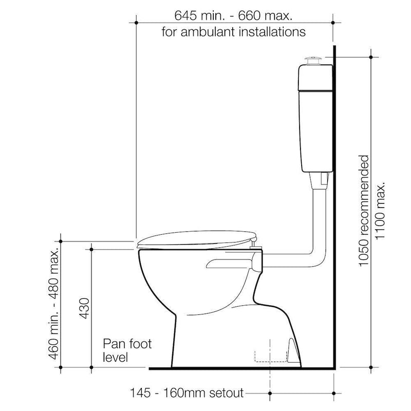 Caroma Care 200 V2 Connector S Trap Toilet Suite With Caravelle Care Single Flap Seat White - Sydney Home Centre