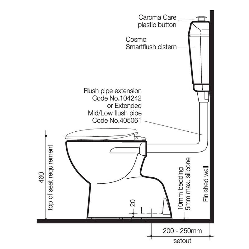 Caroma Care 200 V2 Connector S Trap Toilet Suite With Caravelle Care Single Flap Seat White - Sydney Home Centre