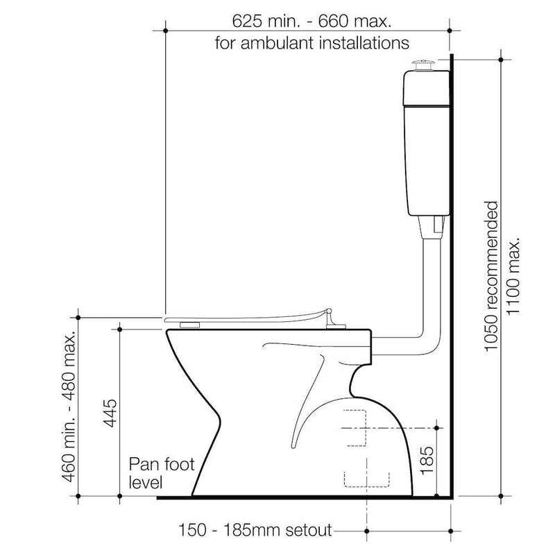 Caroma Cosmo Care V2 Connector S Trap Toilet Suite With Caravelle Care Single Flap Seat White - Sydney Home Centre