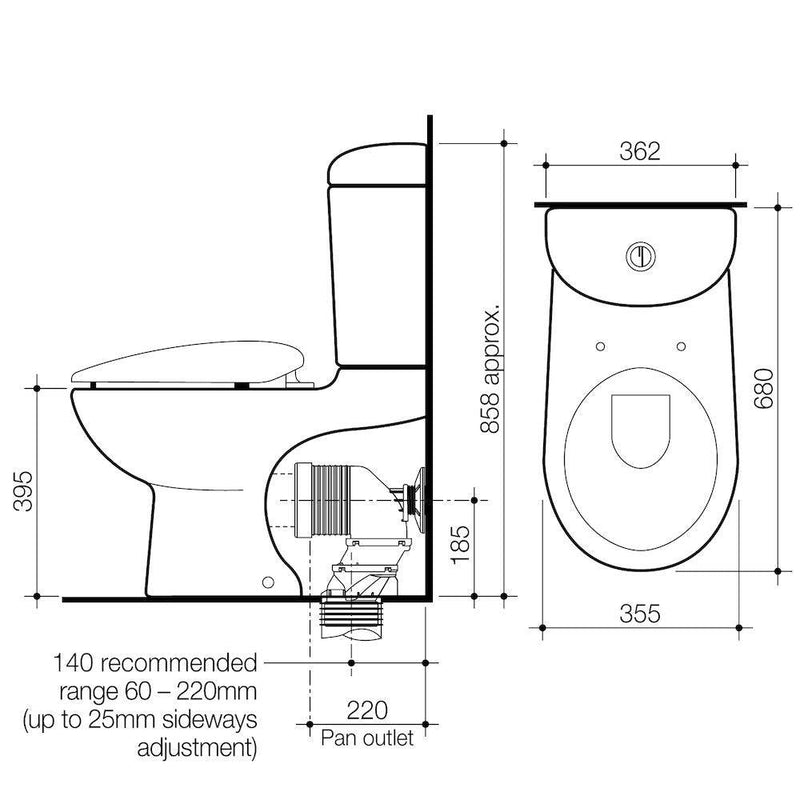 Caroma Leda Wall Faced Toilet Suite With Pedigree II Regular Seat White - Sydney Home Centre
