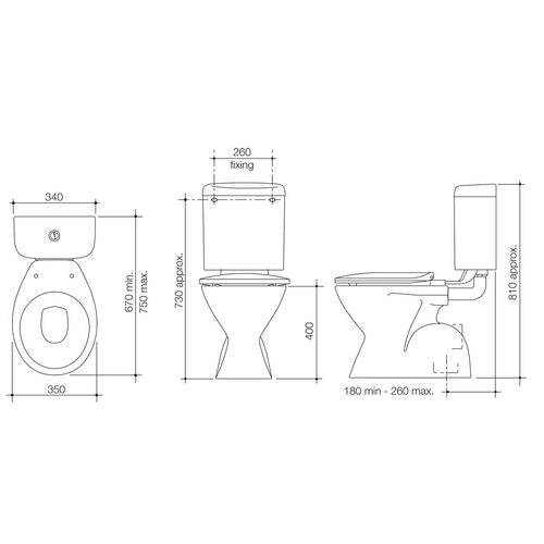 Caroma Prima Connector Toilet Suite Bottom Inlet S Trap Soft Close Seat White - Sydney Home Centre