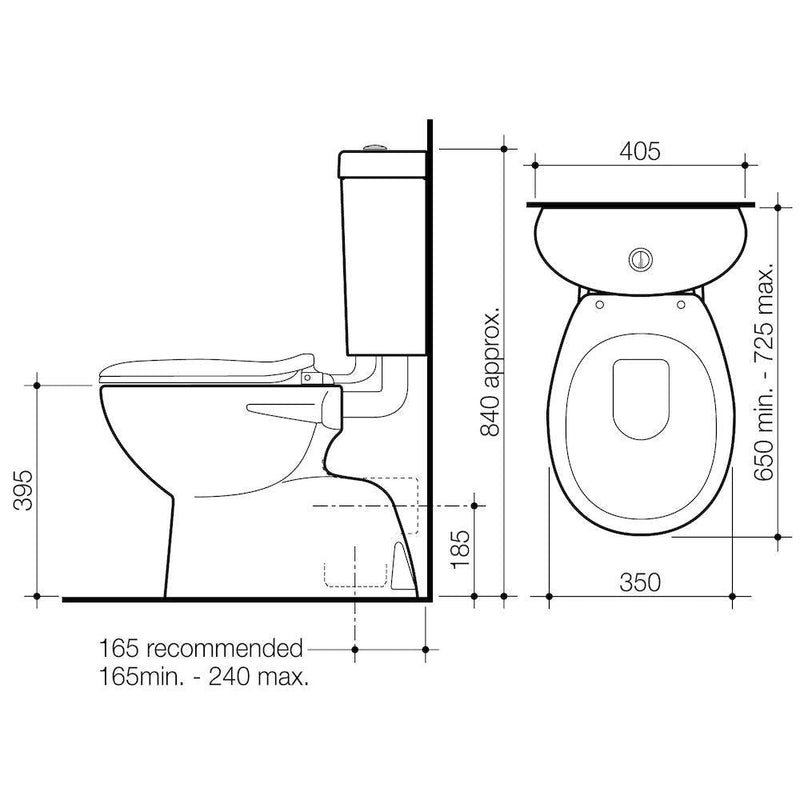 Caroma Profile 4 Trident Connector Bottom Inlet P Trap Toilet Suite Soft Close Seat White - Sydney Home Centre
