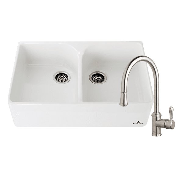 Chambord Clotaire Double Bowl Sink & 400674 Kitchen Mixer Brushed Nickel - Sydney Home Centre
