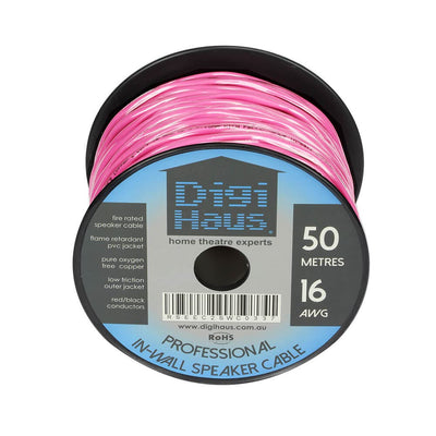 Digihaus Home Theatre Ultra Premium Fire Rated 2 Core 16AWG In-Wall Speaker Cable 50m Pink - Sydney Home Centre