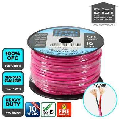 Digihaus Home Theatre Ultra Premium Fire Rated 2 Core 16AWG In-Wall Speaker Cable 50m Pink - Sydney Home Centre