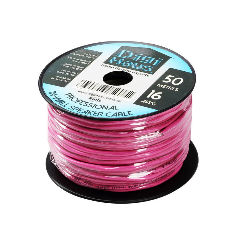 Digihaus Home Theatre Ultra Premium Fire Rated 2 Core 16AWG In-Wall Speaker Cable 50m Pink - Sydney Home Centre