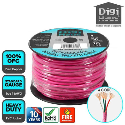 Digihaus Home Theatre Ultra Premium Fire Rated 4 Core 16AWG In-Wall Speaker Cable 50m Bright Pink - Sydney Home Centre