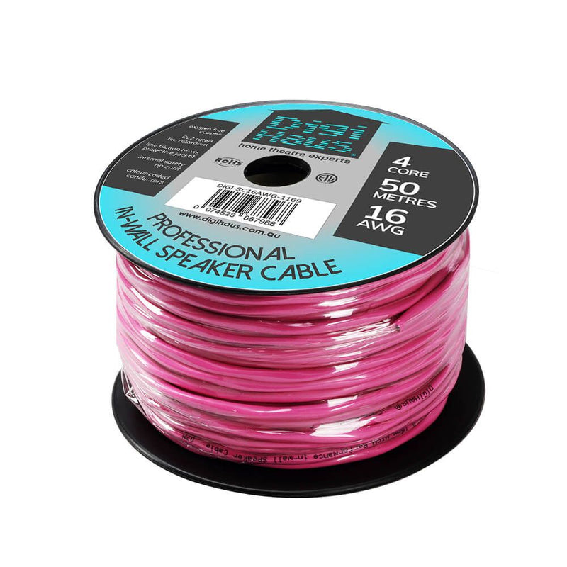 Digihaus Home Theatre Ultra Premium Fire Rated 4 Core 16AWG In-Wall Speaker Cable 50m Bright Pink - Sydney Home Centre