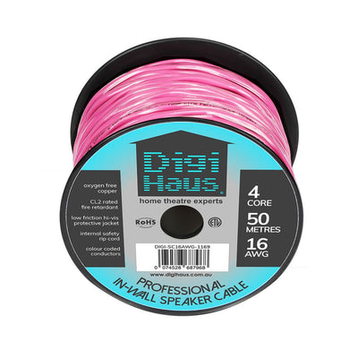 Digihaus Home Theatre Ultra Premium Fire Rated 4 Core 16AWG In-Wall Speaker Cable 50m Bright Pink - Sydney Home Centre