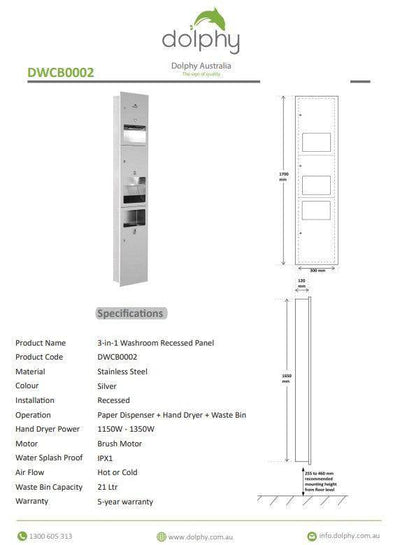 Dolphy 3-in-1 Washroom Recessed Panel Silver - Sydney Home Centre