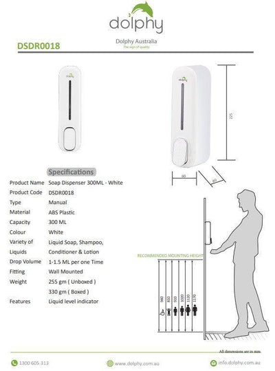 Dolphy 300ml Soap Dispenser White - Sydney Home Centre