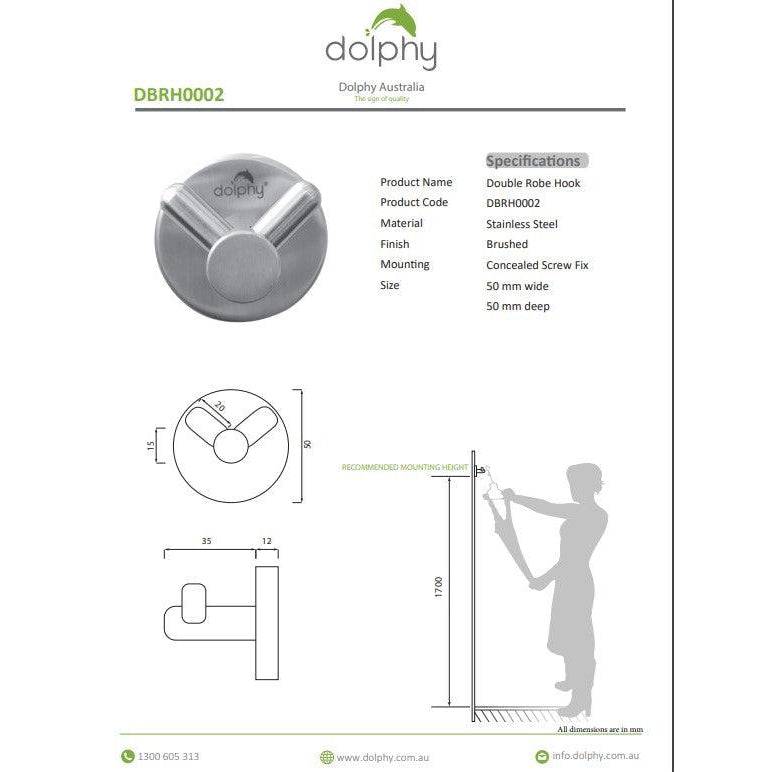 Dolphy Double Robe Hook Silver (DBRH0002) - Sydney Home Centre