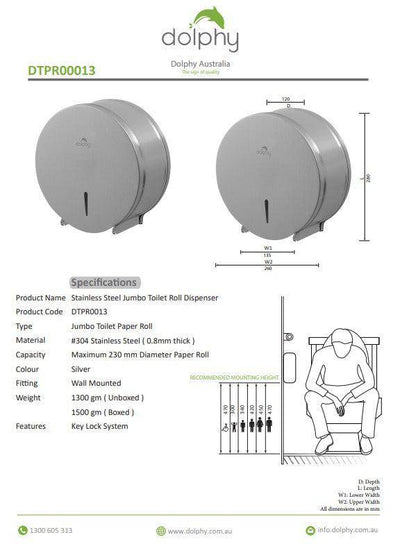 Dolphy Jumbo Toilet Paper Roll Dispenser Stainless Steel - Sydney Home Centre