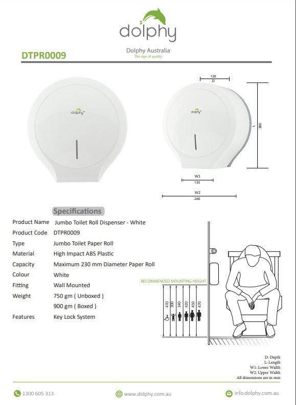 Dolphy Jumbo Toilet Roll Dispenser White (DTPR0009) - Sydney Home Centre