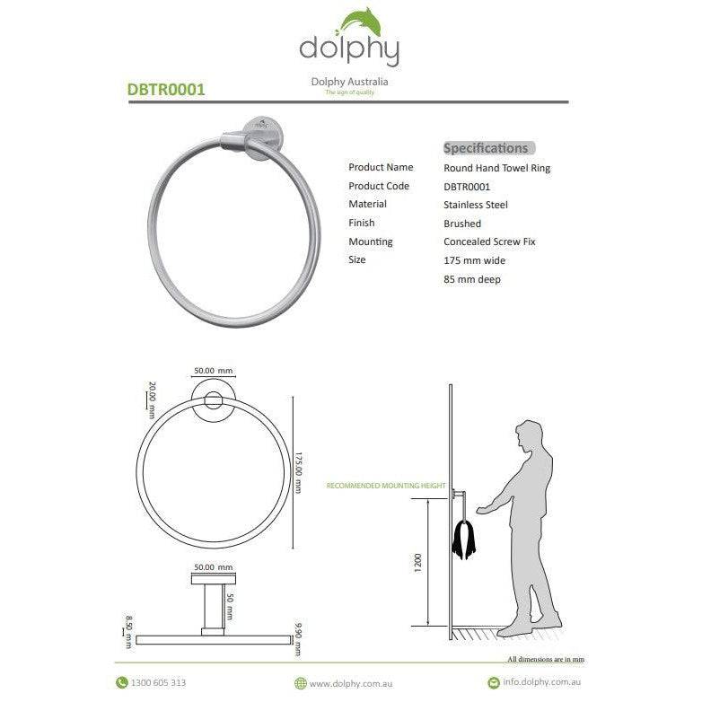 Dolphy Round Hand Towel Ring Silver - Sydney Home Centre