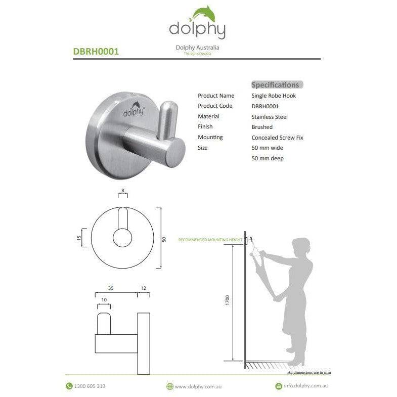 Dolphy Single Robe Hook Silver - Sydney Home Centre