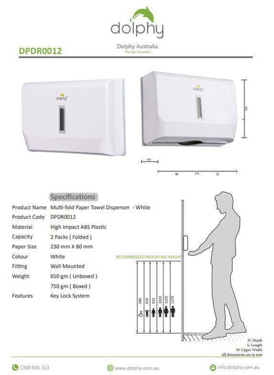 Dolphy Slimline Paper Towel Dispenser White (DPDR0012) - Sydney Home Centre