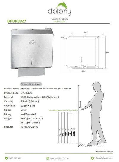 Dolphy Stainless Steel Slimline Paper Towel Dispenser Silver (DPDR0027) - Sydney Home Centre