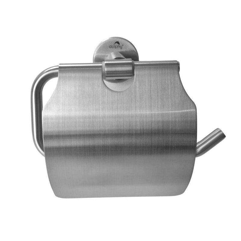 Dolphy Stainless Steel Toilet Roll Holder With Cover Brushed Silver - Sydney Home Centre