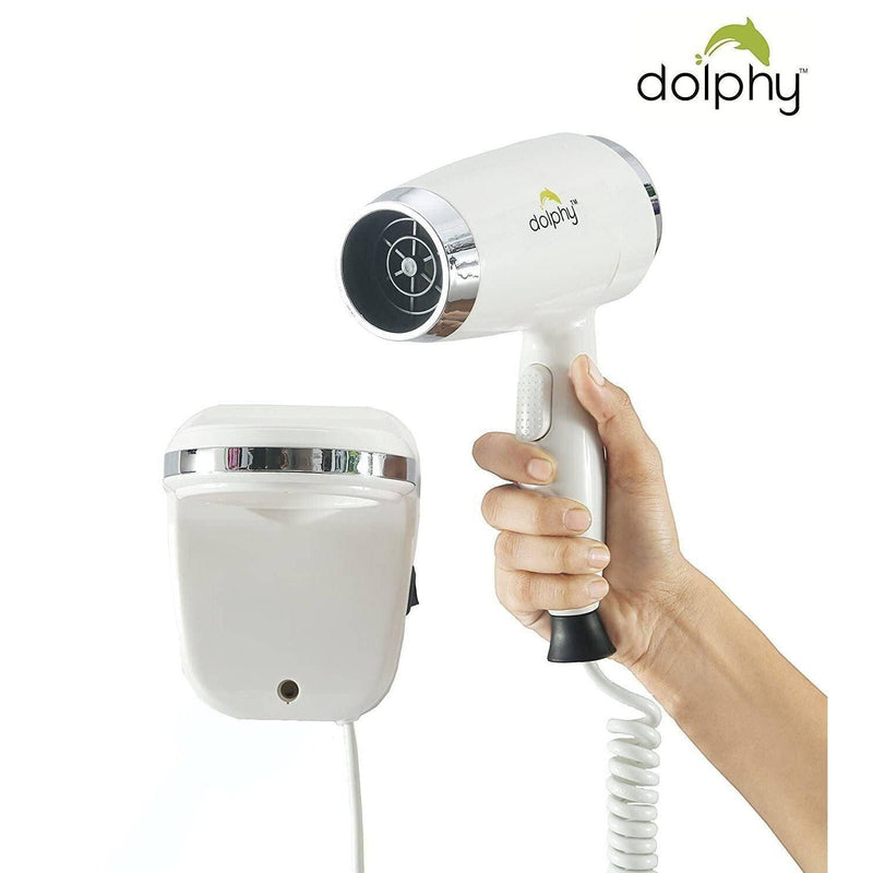 Dolphy Wall Mount Hair Dryer 1600W Hot And Cold With Chrome Ring White - Sydney Home Centre
