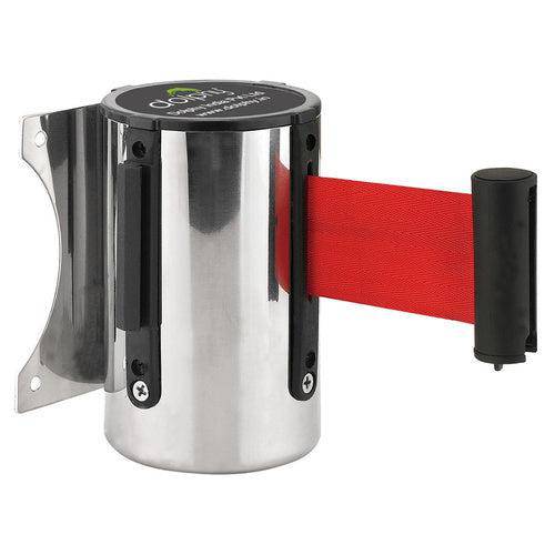 Dolphy Wall Mounted Retractable Queue Barrier Belt Silver & Red - Sydney Home Centre