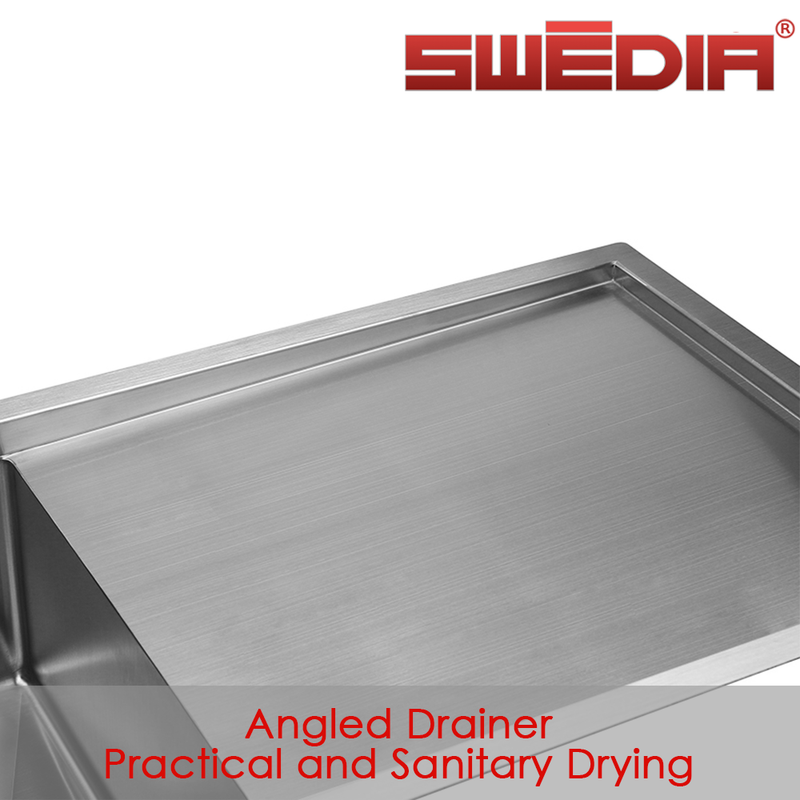Swedia Dromma 1.5mm Thick Stainless Steel 1000mm 1 1/2 Bowl With Drainer Sink - Sydney Home Centre