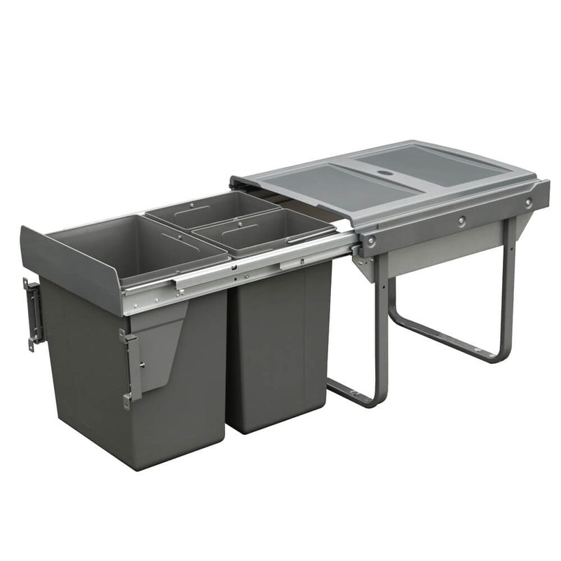 Elite Domestique Bottom Mounted 40L Triple Slide Out Concealed Waste Bin For A 450mm Cabinet Includes Optional Door Bracket Dark Grey - Sydney Home Centre