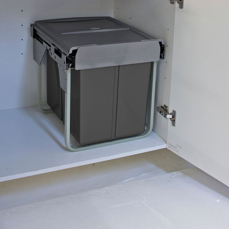 Elite Domestique Bottom Mounted 40L Triple Slide Out Concealed Waste Bin For A 450mm Cabinet Includes Optional Door Bracket Dark Grey - Sydney Home Centre