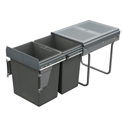 Elite Domestique Bottom Mounted 40L Twin Slide Out Concealed Waste Bin For A 400mm Cabinet Includes Integrated Door Bracket Dark Grey - Sydney Home Centre