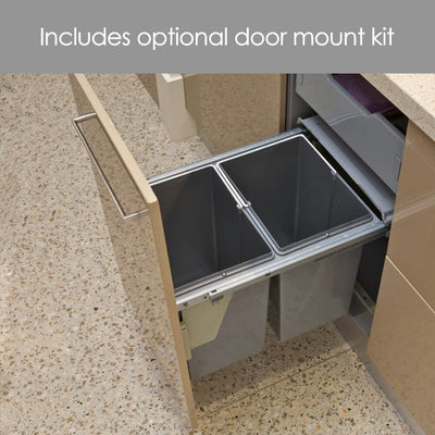 Elite Domestique Bottom Mounted 40L Twin Slide Out Concealed Waste Bin For A 450mm Cabinet Includes Optional Door Bracket Dark Grey - Sydney Home Centre