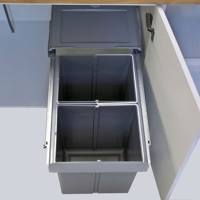 Elite Domestique Bottom Mounted 40L Twin Slide Out Concealed Waste Bin For A 450mm Cabinet Includes Optional Door Bracket Dark Grey - Sydney Home Centre