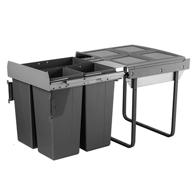 Elite Domestique Bottom Mounted 68L Triple Slide Out Concealed Waste Bin For A 600mm Cabinet Includes Optional Door Bracket Dark Grey - Sydney Home Centre