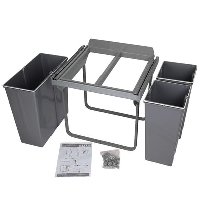 Elite Domestique Bottom Mounted 68L Triple Slide Out Concealed Waste Bin For A 600mm Cabinet Includes Optional Door Bracket Dark Grey - Sydney Home Centre