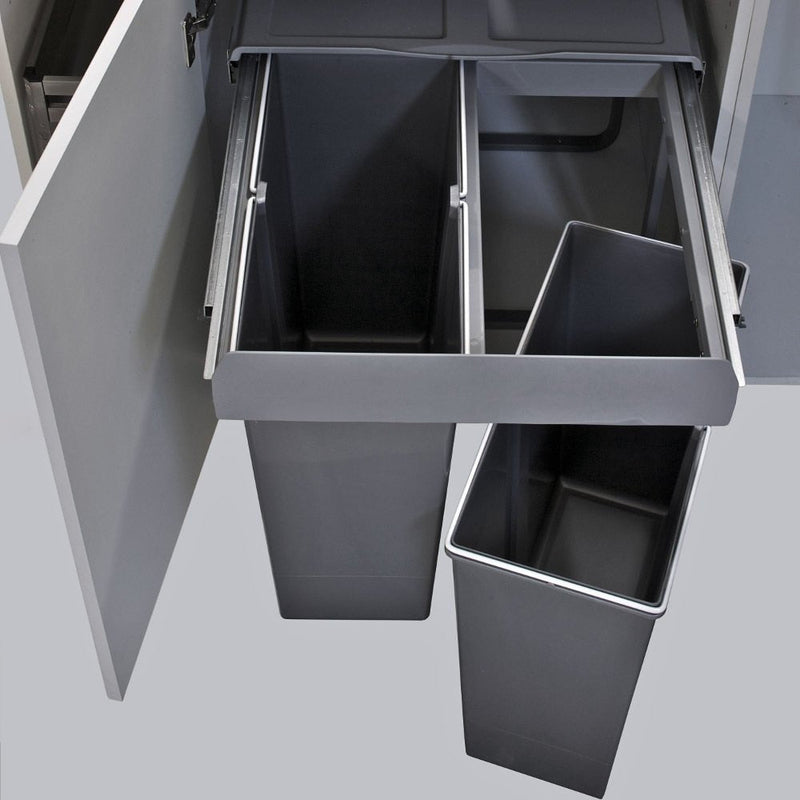 Elite Domestique Bottom Mounted 68L Twin Slide Out Concealed Waste Bin For A 600mm Cabinet Includes Optional Door Bracket Dark Grey - Sydney Home Centre