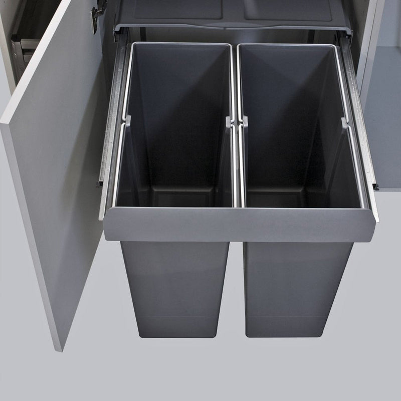 Elite Domestique Bottom Mounted 68L Twin Slide Out Concealed Waste Bin For A 600mm Cabinet Includes Optional Door Bracket Dark Grey - Sydney Home Centre