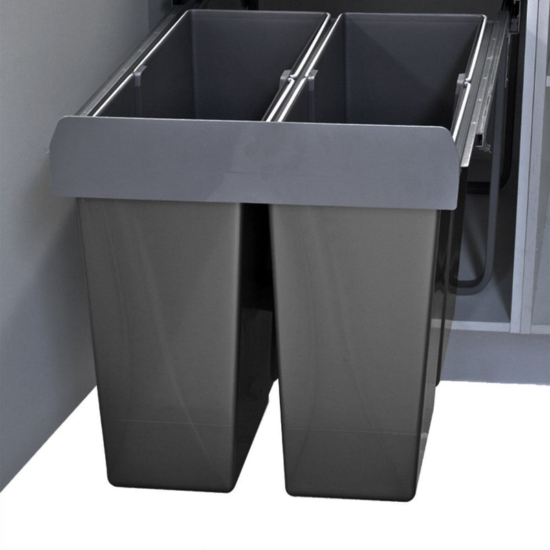 Elite Domestique Bottom Mounted 68L Twin Slide Out Concealed Waste Bin For A 600mm Cabinet Includes Optional Door Bracket Dark Grey - Sydney Home Centre