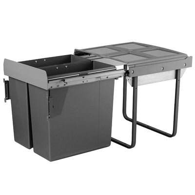 Elite Domestique Bottom Mounted 68L Twin Slide Out Concealed Waste Bin For A 600mm Cabinet Includes Optional Door Bracket Dark Grey - Sydney Home Centre