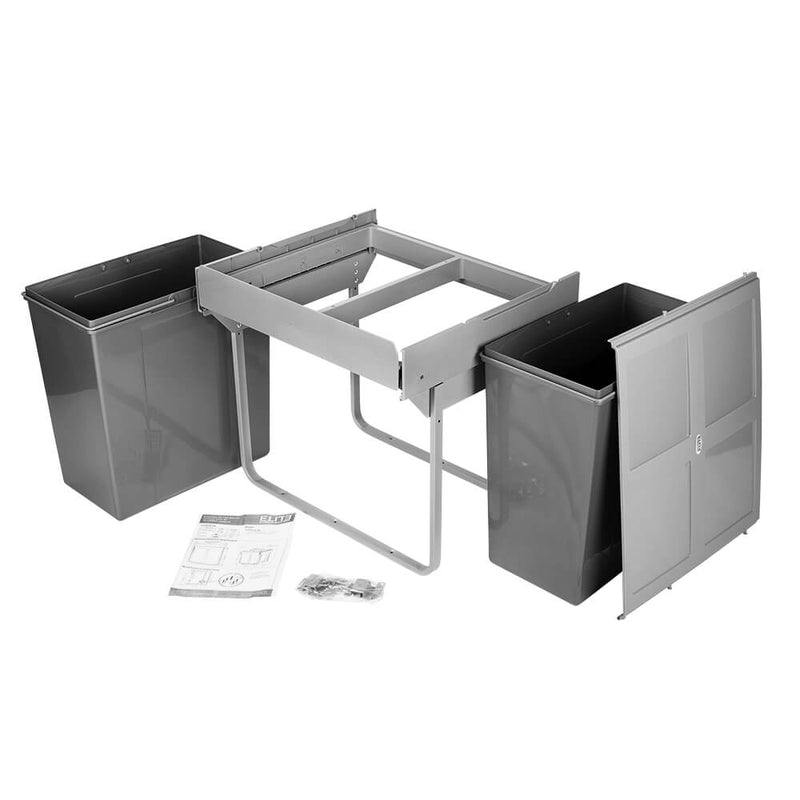 Elite Domestique Bottom Mounted 90L Twin Slide Out Concealed Waste Bin For A 600mm Cabinet Grey - Sydney Home Centre